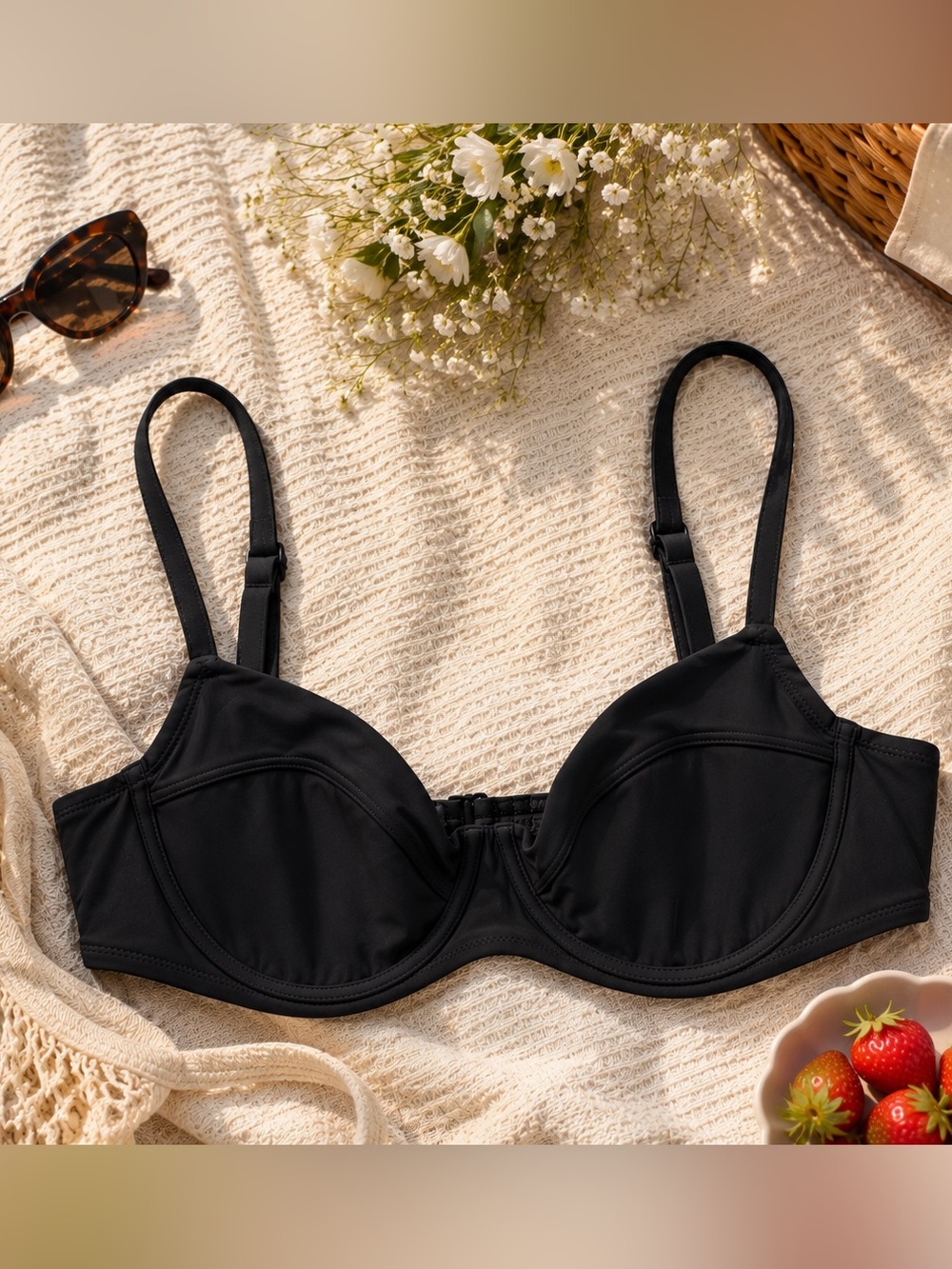 American Eagle Outfitters Black Underwire Swim Bikini Top with Adjustable Straps